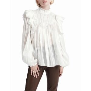 Aje. Sahara Blouse Size 10 Pleated Flowy Long Sleeve Feminine